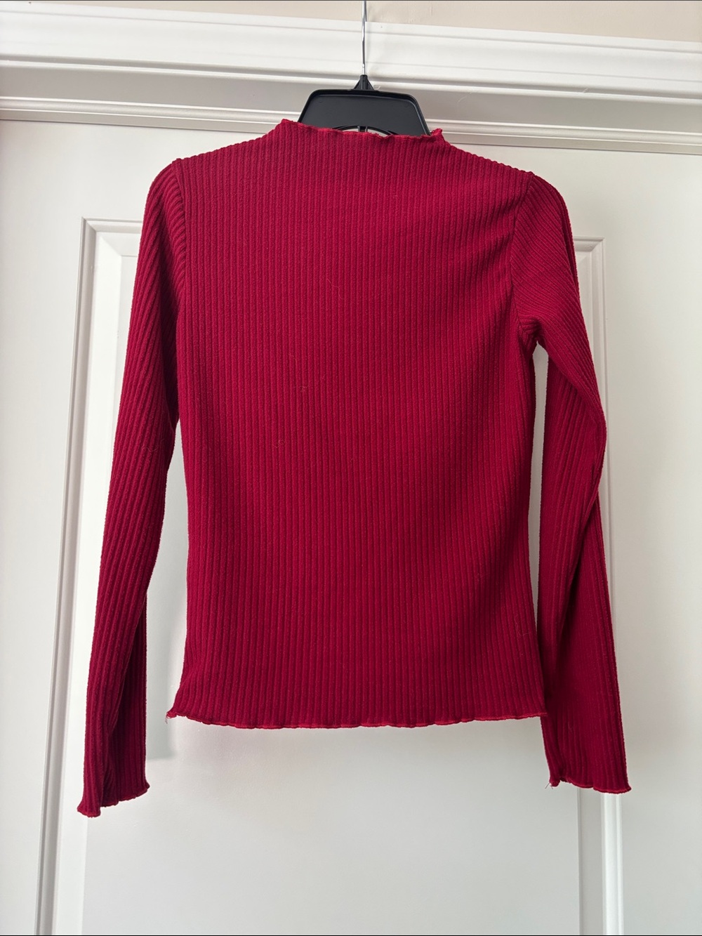 Ribbed Long-Sleeve Mock Neck Top - Burgundy